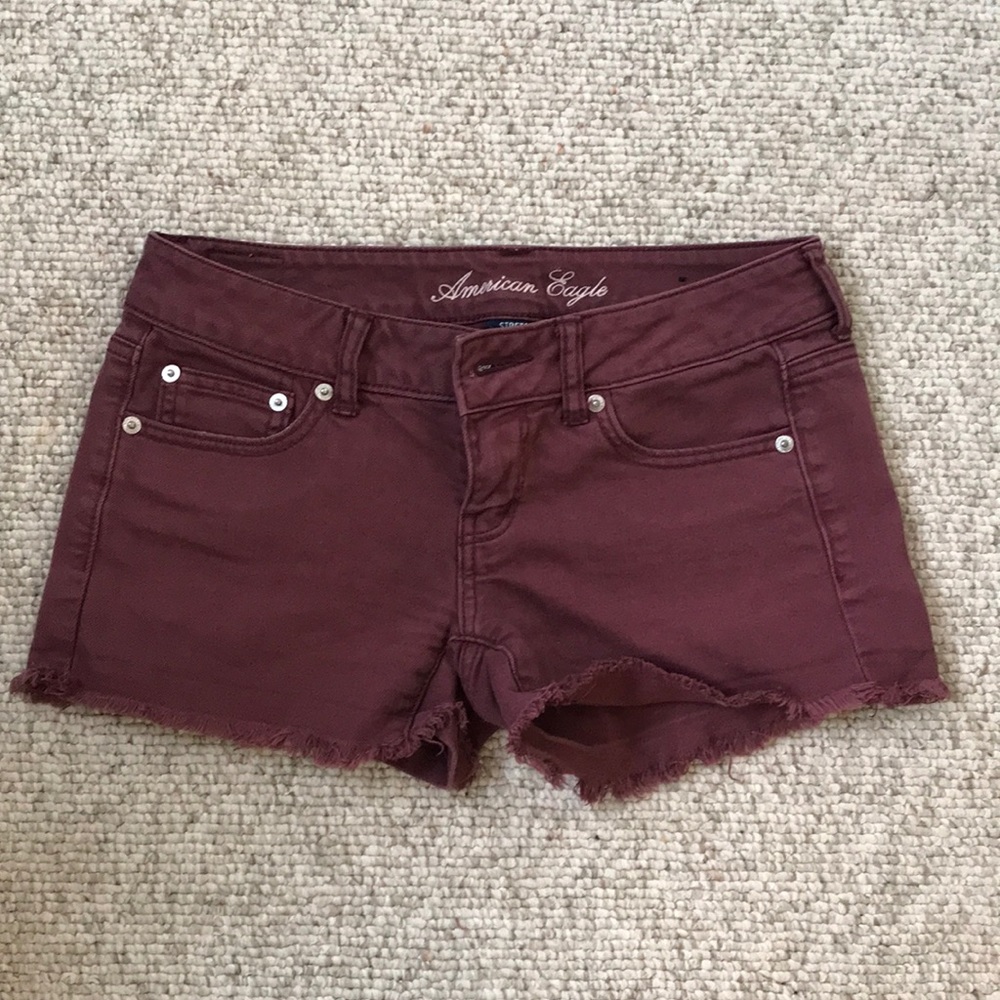 burgundy jean shorts